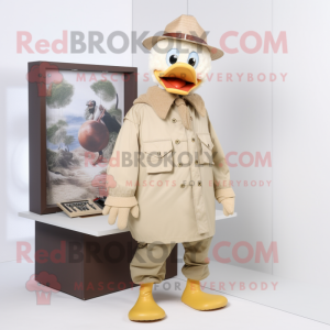 Beige Muscovy Duck mascot costume character dressed with a Parka and Tie pins