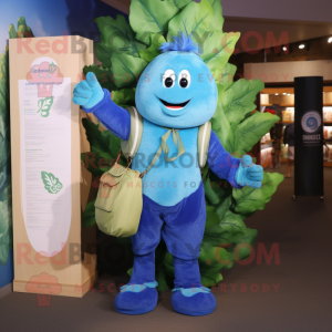 Blue Beanstalk mascot costume character dressed with a V-Neck Tee and Backpacks