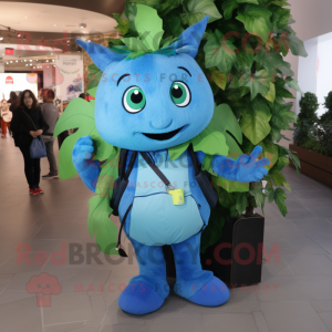 Blue Beanstalk mascot costume character dressed with a V-Neck Tee and Backpacks