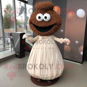 Brown Meatballs mascot costume character dressed with a Wedding Dress and Tie pins
