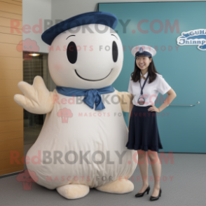 Cream Humpback Whale mascot costume character dressed with a Mini Dress and Watches