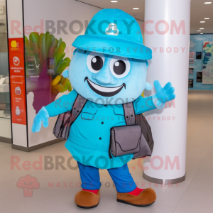 Cyan Fajitas mascot costume character dressed with a Poplin Shirt and Backpacks