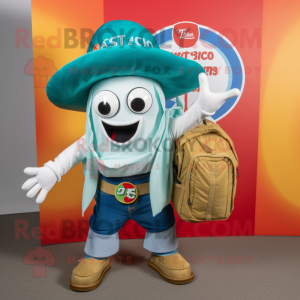 Cyan Fajitas mascot costume character dressed with a Poplin Shirt and Backpacks