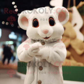 White Dormouse mascot costume character dressed with a Sweater and Gloves