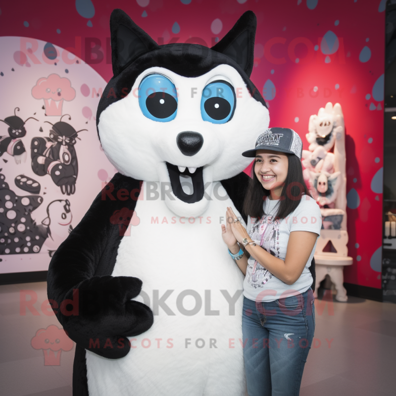 Black Ermine mascot costume character dressed with a Mom Jeans and Brooches