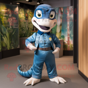 Blue Python mascot costume character dressed with a Chinos and Brooches