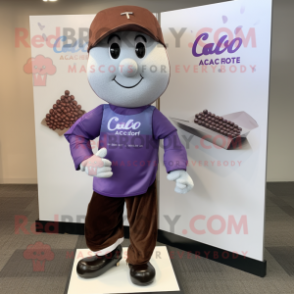 Lavender Chocolates mascot costume character dressed with a Joggers and Lapel pins