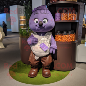 Lavender Chocolates mascot costume character dressed with a Joggers and Lapel pins