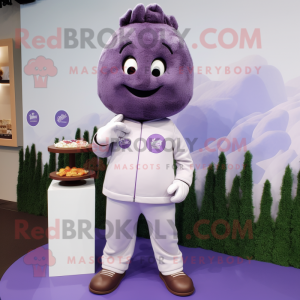 Lavender Chocolates mascot costume character dressed with a Joggers and Lapel pins