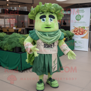 Green Caesar Salad mascot costume character dressed with a Cover-up and Shoe clips