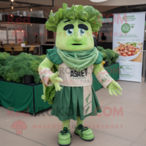 Green Caesar Salad mascot costume character dressed with a Cover-up and Shoe clips