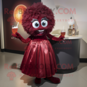 Maroon Meatballs mascot costume character dressed with a Cocktail Dress and Cummerbunds