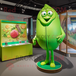 Lime Green Chocolates mascot costume character dressed with a Bikini and Lapel pins