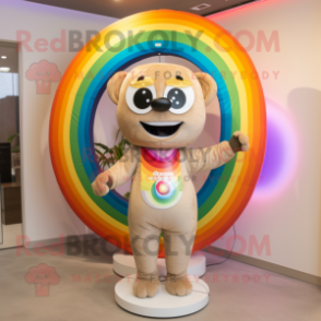 Beige Rainbow mascot costume character dressed with a Bikini and Rings