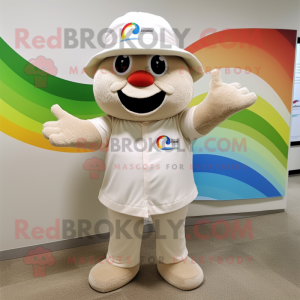 Beige Rainbow mascot costume character dressed with a Rash Guard and Hats