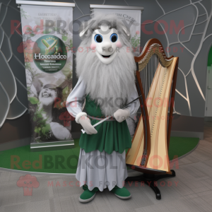 Silver Celtic Harp mascot costume character dressed with a Dress Shirt and Backpacks