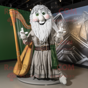 Silver Celtic Harp mascot costume character dressed with a Dress Shirt and Backpacks