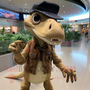 Tan Dimorphodon mascot costume character dressed with a Jeans and Cummerbunds