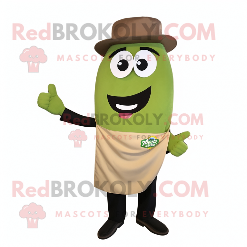 Olive Enchiladas mascot costume character dressed with a Polo Shirt and Tie pins