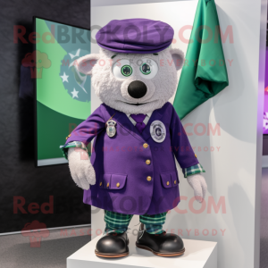 Purple Irish Flag mascot costume character dressed with a Button-Up Shirt and Rings