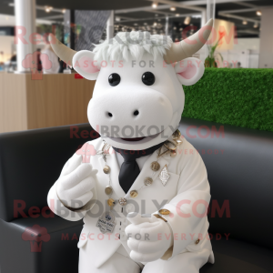 White Beef Stroganoff mascot costume character dressed with a Suit Jacket and Bracelets