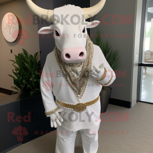 White Beef Stroganoff mascot costume character dressed with a Suit Jacket and Bracelets
