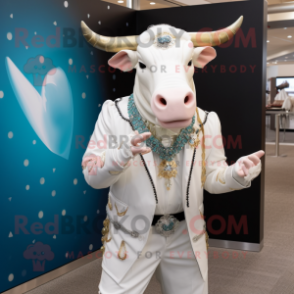 White Beef Stroganoff mascot costume character dressed with a Suit Jacket and Bracelets