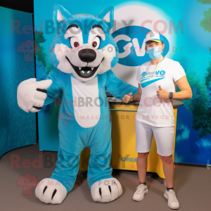 Cyan Say Wolf maskot kostym...