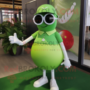 Lime Green Golf Ball mascot costume character dressed with a Mini Dress and Sunglasses
