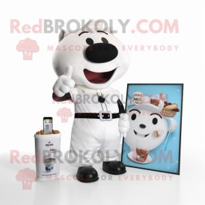 White Bottle Of Milk mascot costume character dressed with a Romper and Wallets