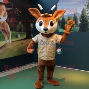 Rust Roe Deer mascot costume character dressed with a Baseball Tee and Caps