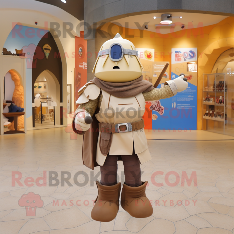 Tan Medieval Knight mascot costume character dressed with a Culottes and Handbags