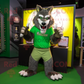 Green Werewolf mascot costume character dressed with a Polo Tee and Wraps