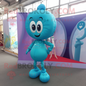 Cyan Heart Shaped Balloons mascot costume character dressed with a Jeggings and Brooches