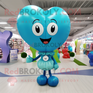 Cyan Heart Shaped Balloons mascot costume character dressed with a Jeggings and Brooches