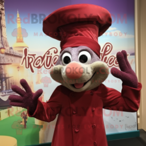 Maroon Ratatouille mascot costume character dressed with a Blouse and Hats