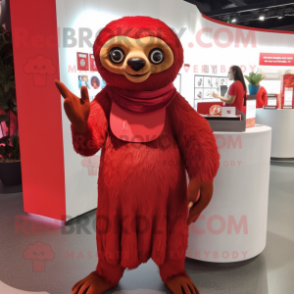 Red Sloth mascot costume character dressed with a Wrap Dress and Hairpins