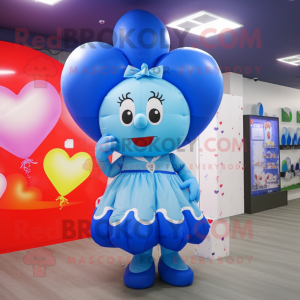 Blue Heart Shaped Balloons mascot costume character dressed with a A-Line Skirt and Headbands