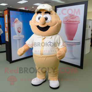 Tan Ice Cream mascot costume character dressed with a Polo Shirt and Cufflinks