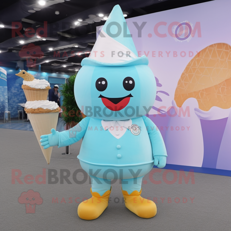 Sky Blue Ice Cream Cone mascot costume character dressed with a Romper and Hairpins