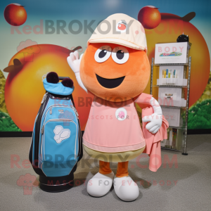 Peach Golf Bag mascot costume character dressed with a Capri Pants and Shawls