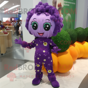 nan Grape mascot costume character dressed with a Jumpsuit and Hair clips