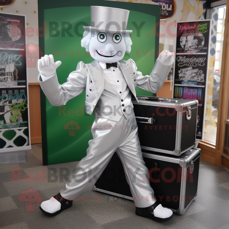 Silver Irish Dancing Shoes mascot costume character dressed with a Suit and Briefcases