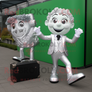 Silver Irish Dancing Shoes mascot costume character dressed with a Suit and Briefcases