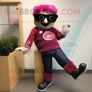 Magenta Irish Dancing Shoes mascot costume character dressed with a Bootcut Jeans and Sunglasses