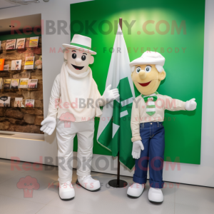 White Irish Flag mascot costume character dressed with a Mom Jeans and Pocket squares
