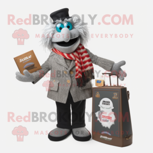 Silver Jambalaya mascot costume character dressed with a Coat and Wallets