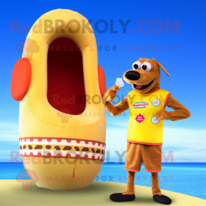 Tan Hot Dog maskot kostume...