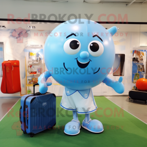 Sky Blue Soccer Ball mascot costume character dressed with a Wrap Skirt and Briefcases