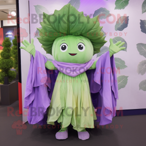 Lavender Cabbage Leaf mascot costume character dressed with a Romper and Shawls